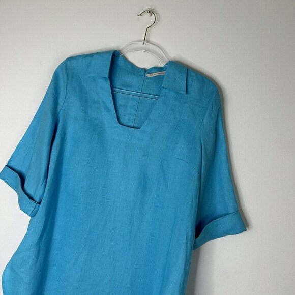 Soft Surroundings Linen Tunic Top Womens Size Small Blue Button Back - Picture 3 of 10